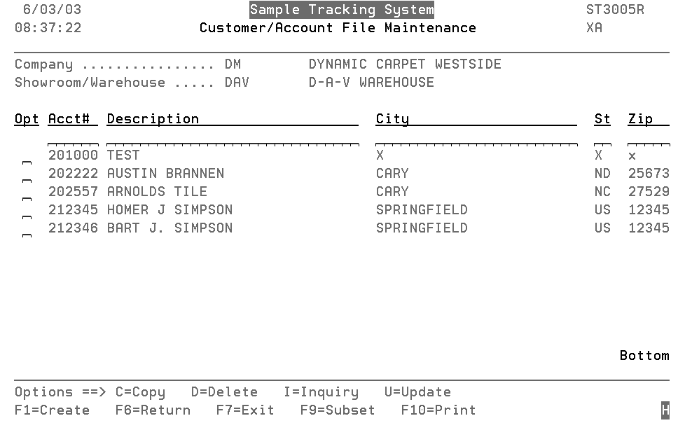 Sample Tracker - Work with Customer/Account File (STS 6)