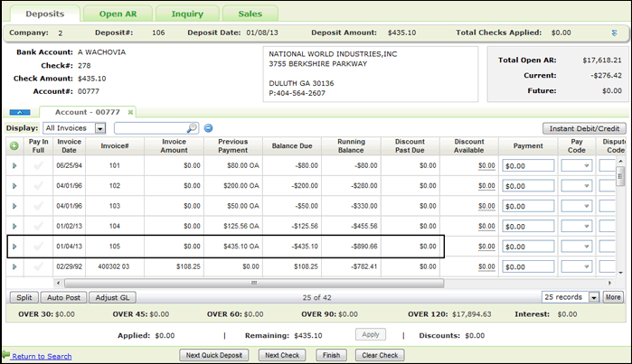 Entering AR Deposits