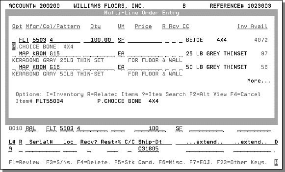 Multi-Line Order Entry and Bills of Materials